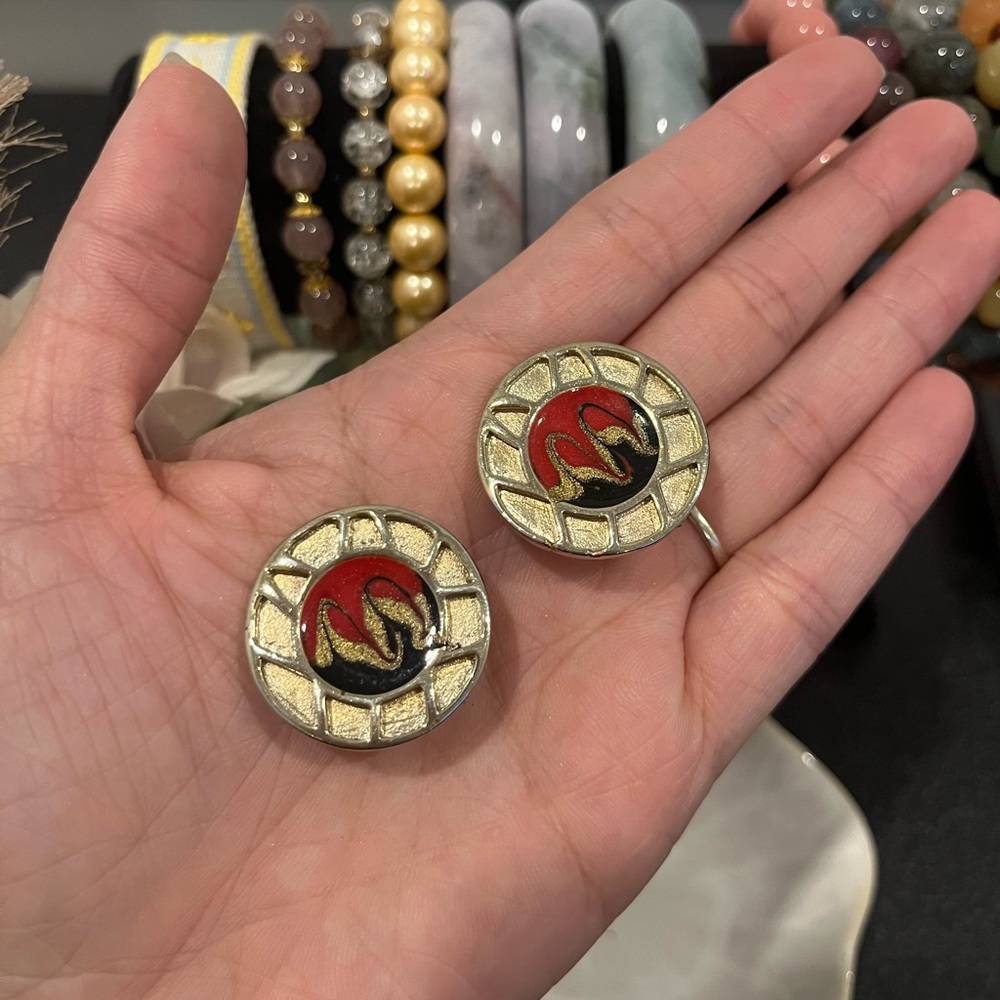 Gold and Red Vintage Clip-On Earrings
